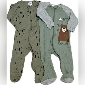 3-6M Green Woodland Footed Onesies